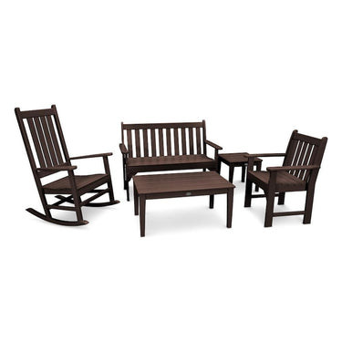 POLYWOOD Vineyard 5-Piece Bench & Rocking Chair Set - Mahogany